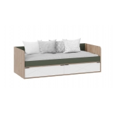 Кровать с ящиками Лео (Гикори джексон/Белый матовый/Дымчатый зеленый)