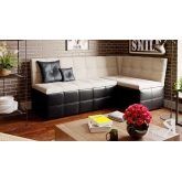 Кухонный диван угловой Домино (Кожзам темный/ткань светлая)
