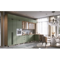 Кухня Бьянка угловая 3,8*1,2/1080м с подсветкой, Олива софт, Дуб Крафт (Дуб вотан)