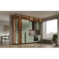 Кухня Бьянка 3,2/1260м с подсветкой, Олива софт, Дуб Крафт (Дуб вотан)