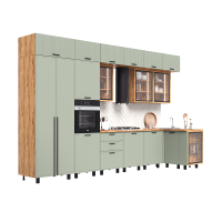 Кухня Бьянка угловая 3,8*1,2/1080м с подсветкой, Олива софт, Дуб Крафт (Дуб вотан) - Изображение 3