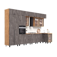 Кухня Рио NEW (металл) 3,8х1,2/1080м (490) Компоновка №7, железный камень/дуб крафт