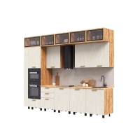 Кухня Рио NEW (металл) 3,8/1080м (490) Компоновка №7, шелковый камень/дуб крафт - Изображение 1