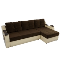 Угловой диван Меркурий (микровельвет коричневый экокожа бежевый)  - Изображение 1