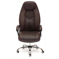 Кресло BOSS (хром) кож/зам, коричневый перфорированный - Изображение 3