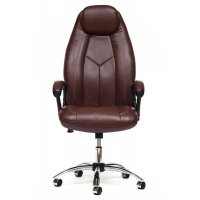 Кресло BOSS (хром) кож/зам, коричневый перфорированный, 2TONE - Изображение 3
