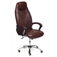 Кресло BOSS (хром) кож/зам, коричневый перфорированный, 2TONE