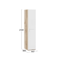 Шкаф для белья Фьюжн с 1-ой дверью Дуб Делано, Белый глянец - Изображение 2