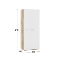 Шкаф для одежды Фьюжн с 2-мя дверями (Дуб Делано, Белый глянец) - Изображение 2