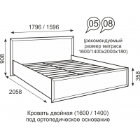 Кровать 1400 мм (с ортопедическим основанием) №8 Венеция (Бодега Светлый) - Изображение 1
