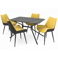 Обеденная группа Стол Прима (мрамор черный), стулья Голиаф Ultra Mustard Oregon16/черный (4 шт)