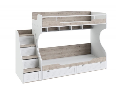 Кровать двухъярусная Ривьера с приставной лестницей (Дуб Бонифацио, Белый)