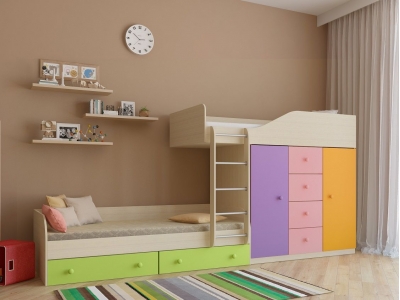 Двухъярусная кровать Астра 6 с разноцветными фасадами