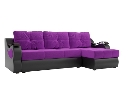 Угловой диван Меркурий (микровельвет фиолетовый экокожа черный) 