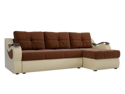 Угловой диван Меркурий (рогожка коричневый экокожа бежевый) 