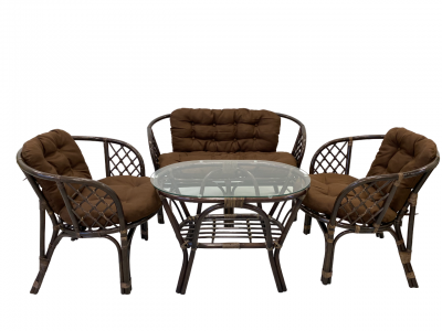Комплект Багама с диваном и овальным столом (коричневые подушки)