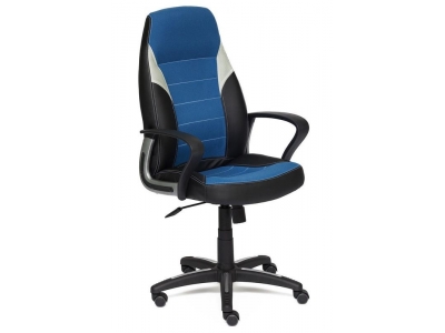 Кресло INTER кож/зам/ткань, черный/синий/серый