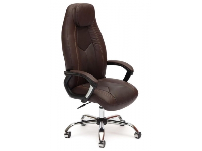Кресло BOSS (хром) кож/зам, коричневый перфорированный