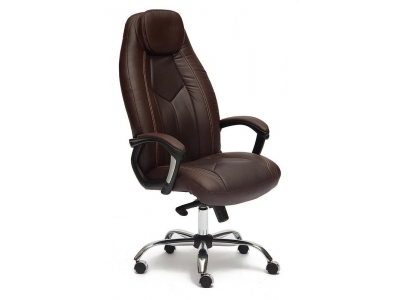 Кресло BOSS Lux (хром) кож/зам, коричневый перфорированный