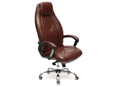 Кресло BOSS Lux (хром) кож/зам, коричневый перфорированный, 2 TONE