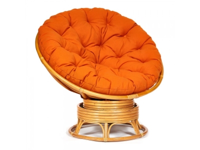 Кресло из ротанга «Папасан» (Papasan 23/01B Honey мёд) + Подушка (ткань оранжевая)