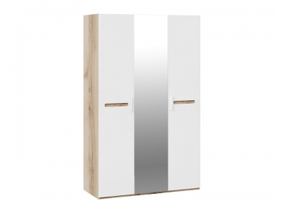 Шкаф комбинированный Фьюжн с 3 дверями (Дуб Делано, Белый глянец)