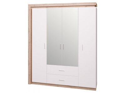 Шкаф для одежды с ящиками 4-х дверный с зеркалом Люмен №16