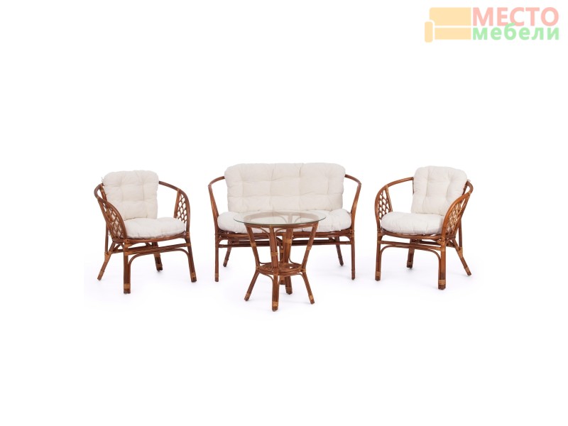 Комплект для отдыха "BAHAMA"(диван + 2 кресла + стол со стеклом ) coco brown 
