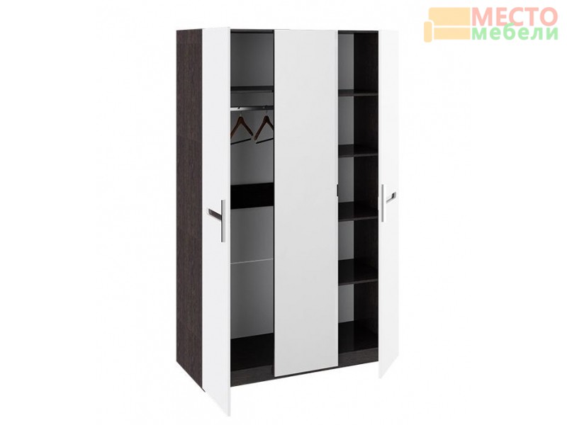 Шкаф комбинированный Фьюжн с 3-мя дверями (Белый глянец, Венге Линум)
