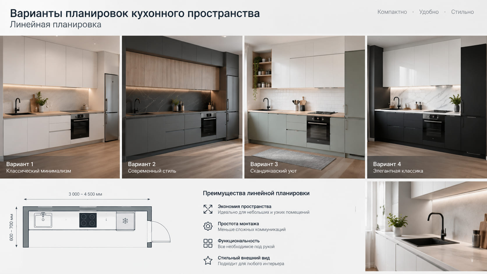 Линейная планировка кухни Линейная планировка кухни