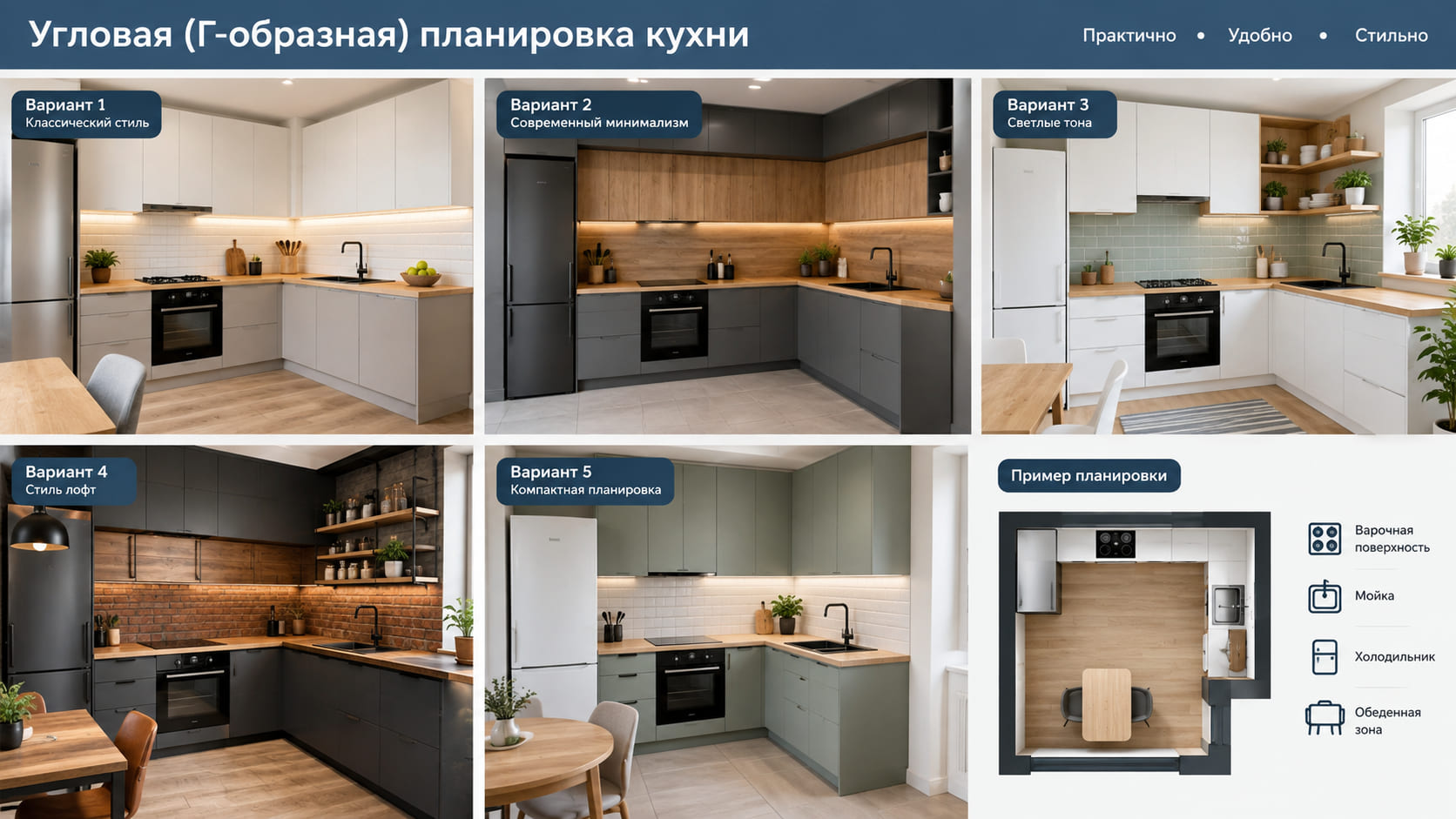 Угловая (Г-образная) планировка кухни Угловая (Г-образная) планировка кухни